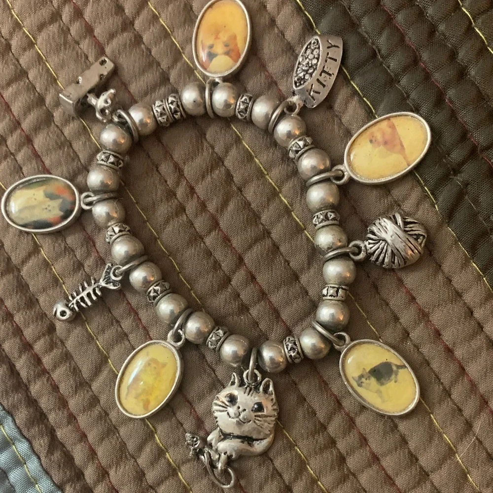 Sterling Silver Cat Charm Bracelet